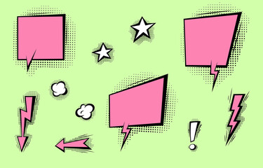 Speech bubbles with halftone shadows in cartoon, comic style.