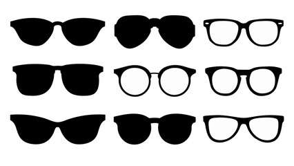 set of sunglass silhouette vector on tranparent background