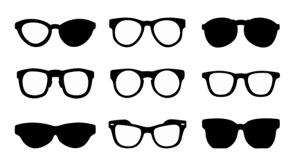set of sunglass silhouette vector on tranparent background