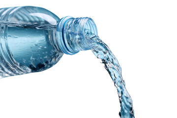 Fresh water pouring from a plastic bottle.