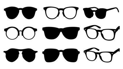 set of sunglass silhouette vector on tranparent background