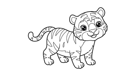 Fototapeta premium cute tiger Outlined colouring page black and white for kids with white background