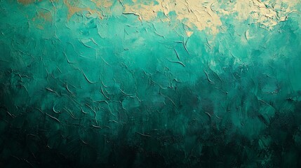 Fototapeta premium Abstract Painting with Textured Strokes of Teal and Golden Hues