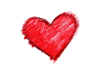 Hand-drawn red heart symbol on white background.