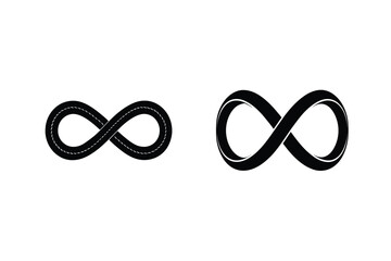Fototapeta premium Infinity Symbol Road And Solid Black Shape On White Background Illustration