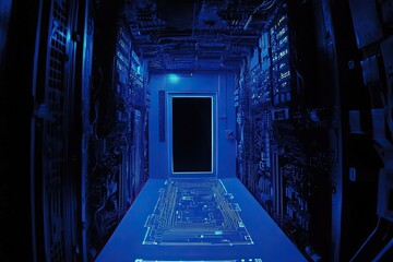 Server Room Interior, Dark Blue Glow