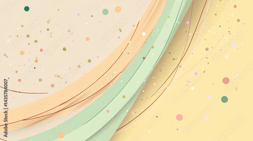 Poster abstract pastel background with curved lines and scattered dots, creating a soft and airy mood, idea