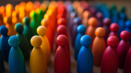 Fototapeta premium Colorful Wooden Figures Representing Diversity and Inclusion