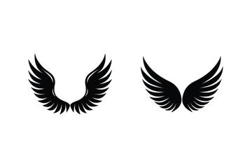 Black Silhouette Angel Wings Isolated On White Background For Graphic Design