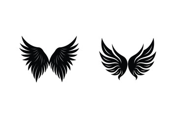 Two Pairs Of Black Wings Silhouette Isolated On White Background Decorative Elements