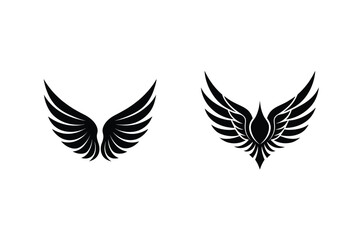 Two Sets Of Abstract Wings In Black Color On A White Background