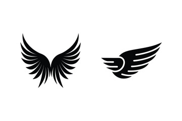 Two Black Wings On White Background Angel And Speed Symbols