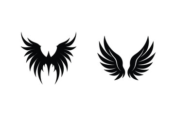 Two Pairs Of Black Silhouette Wings Isolated On White Background Vector Graphic