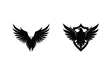 Two Eagles And Shield Designs Isolated On White Background Black Silhouette