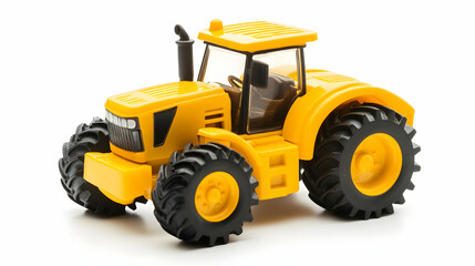 Yellow Tractor Toy Detailed Close-Up on White Background