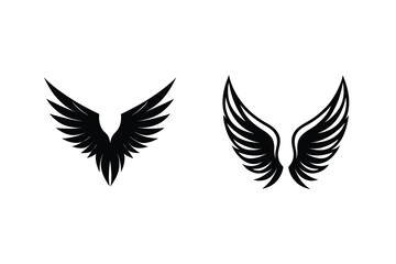 Two Sets Of Black Wings Design Elements On White Background Vector Illustration