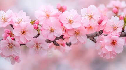 Fototapeta premium Cherry Blossom Branch with Pink Flowers in Bloom
