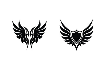 Winged Vector Graphics Set Featuring Abstract Wings And A Winged Shield