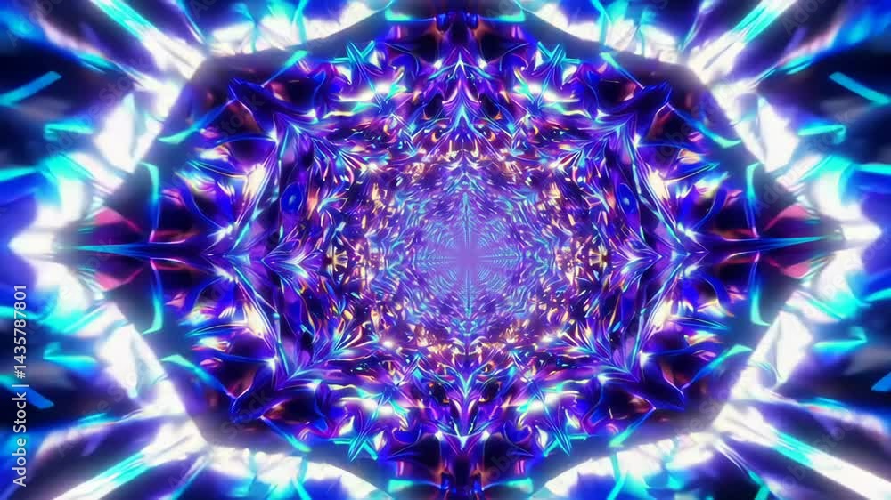Poster abstract neon light tunnel with vibrant colors and intricate geometric patterns