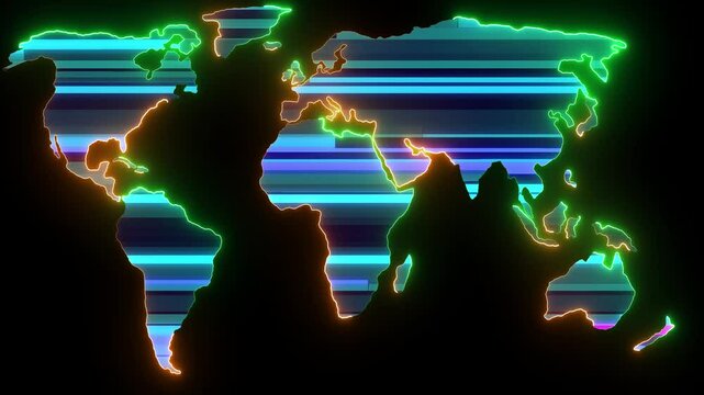 Abstract world map animation with pointers. navigation and travel concept. World map with global technology destination location concept. Network connection and global positioning system (GPS) concept