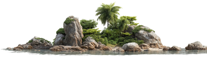 Fototapeta premium Serene island landscape with lush greenery.