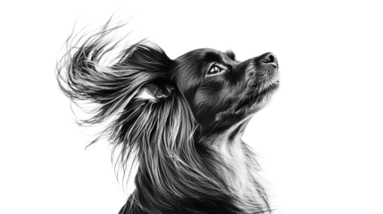 Professional Black and White Portrait of a Barber Dog on White Background