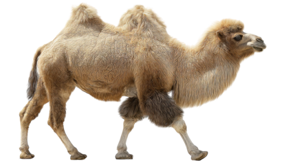 A majestic two-humped camel in motion.