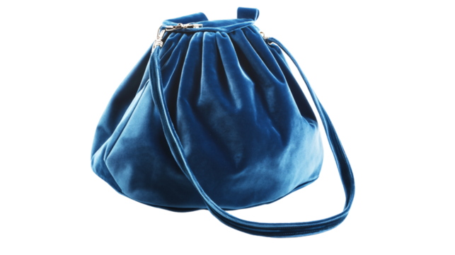 Elegant Blue Velvet Bag on White Background