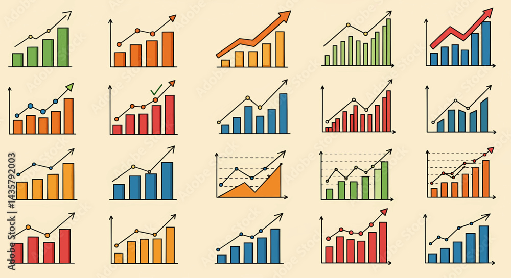 Poster this digital illustration features twenty distinct graphs and charts, each presented in bold letteri