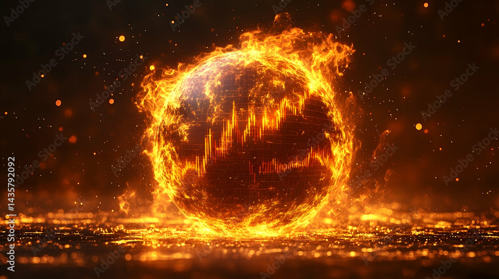 Aufkleber fiery globe with data chart intense flames engulf a sphere revealing embedded financial information