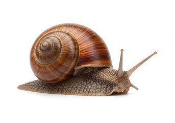 Snail with brown shell isolated on white background