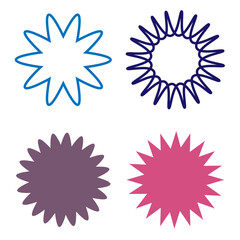 Set of vector starburst, sunburst badges. Nine different color. Simple flat style Vintage labels. Design elements. Colored stickers. A collection of different types and colors icon. eps10