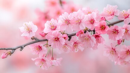 Obraz premium Cherry Blossom Branch with Pink Flowers in Bloom