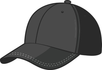 Black Baseball Cap Illustration | Flat Vector Design | Minimalist Headwear Clipart | Isolated on White Background
