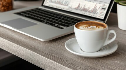 Work from home, laptop, coffee, charts,  office