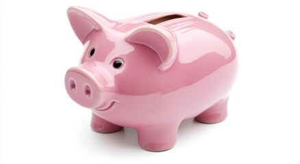 Fototapeta premium Classic ceramic piggy bank sitting on a white background with a shiny finish