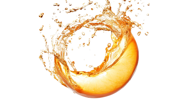 Peach Juice Splash Swirl Floating Isolated on White Background