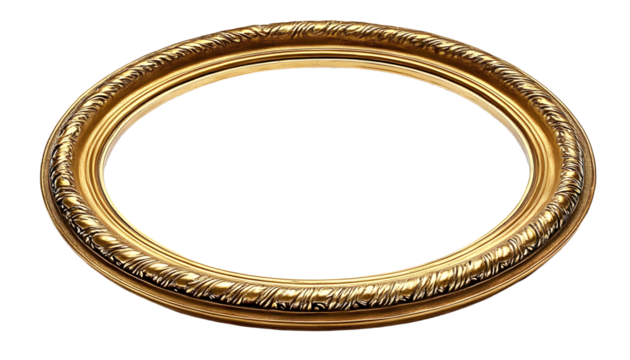 antique round oval gold picture mirror frame isolated on white or white background