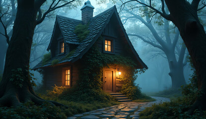 Mysterious Witch's Cottage Hidden in Dark Forest
