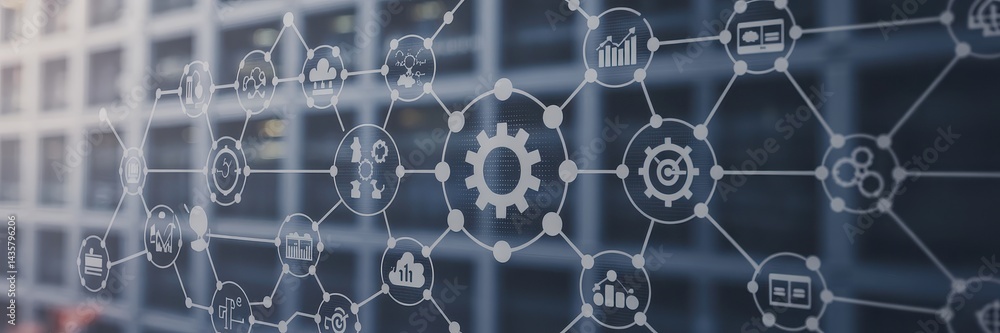 Poster complex network of interconnected business processes.
