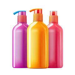 Three colorful plastic bottles with pump dispensers