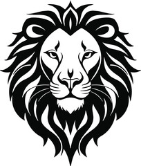 Obraz premium Majestic Lion Head Vector Art - Bold Black and White Tribal Design