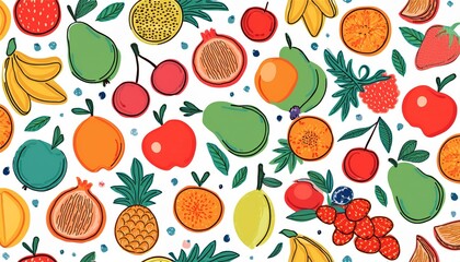 Summer fruits. Vector modern stylish illustration of fruits, pattern for plant background