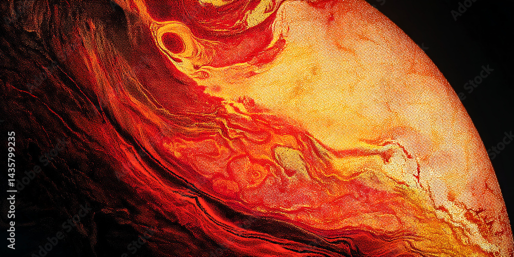 Poster Abstract image with red and orange paint swirls, creating a dynamic and fiery texture, showcasing energy and intensity, ideal for designs needing a bold statement