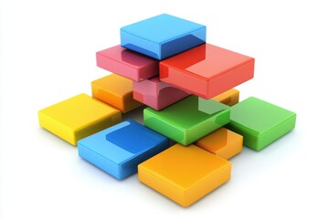 Fototapeta premium Pile of colorful cubes stacked in a pyramid shape on white background