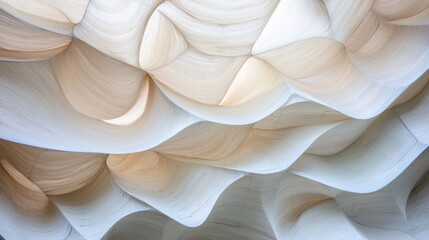 Abstract Art: A Curved, Wave-like Pattern of White and Beige Lines