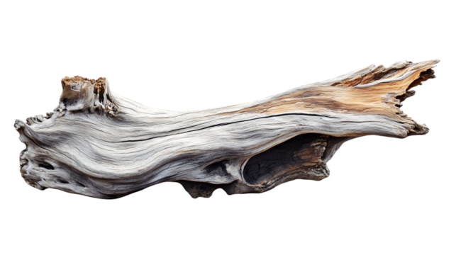 Minimalist Gray Driftwood Piece on White Background Isolated - Professional Stock Photo