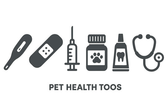 Icons for pet health tools include a thermometer and a bandage