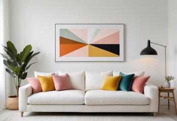 White sofa with colorful pillows in the living room