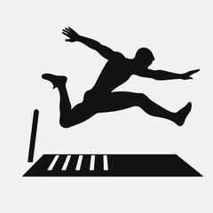  very simple flat and single minimalist Long Jump Silhouettes in black on a white background 